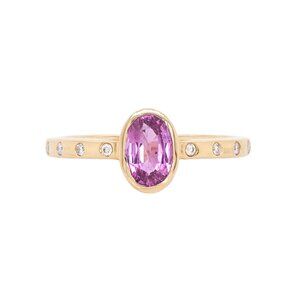 1.13cts Ceylon Pink Sapphire Ring in Solid 14K Gold with Diamond Accents